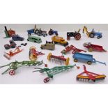 Twenty pieces of mostly farm machinery toy models to include a Britain's Fordson tractor and ten