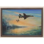 ROBIN OWEN (20th century British): 'Two Hawk 2 - Mark 1 Jets', oil on canvas, signed and dated Robin