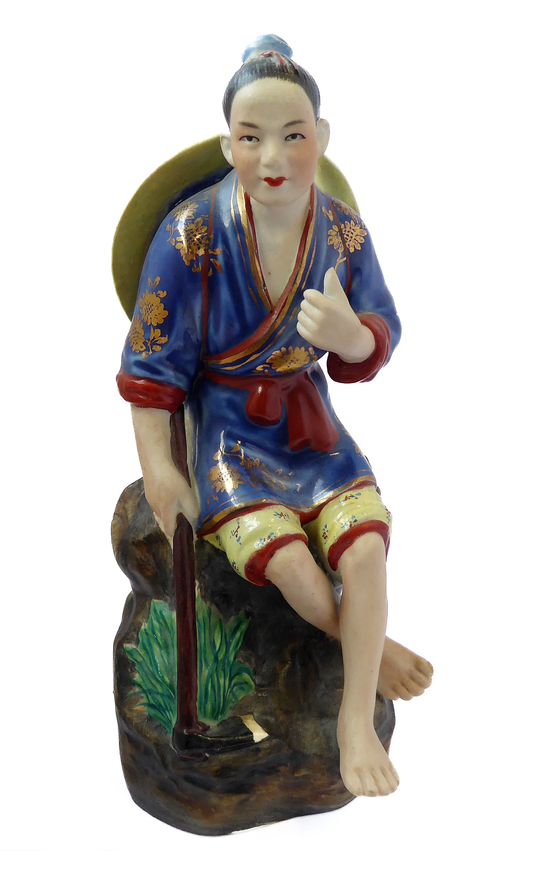 A Belleek twin-handled porcelain vase, a Goldsheider figure and a Japanese figure (3) - Image 9 of 13