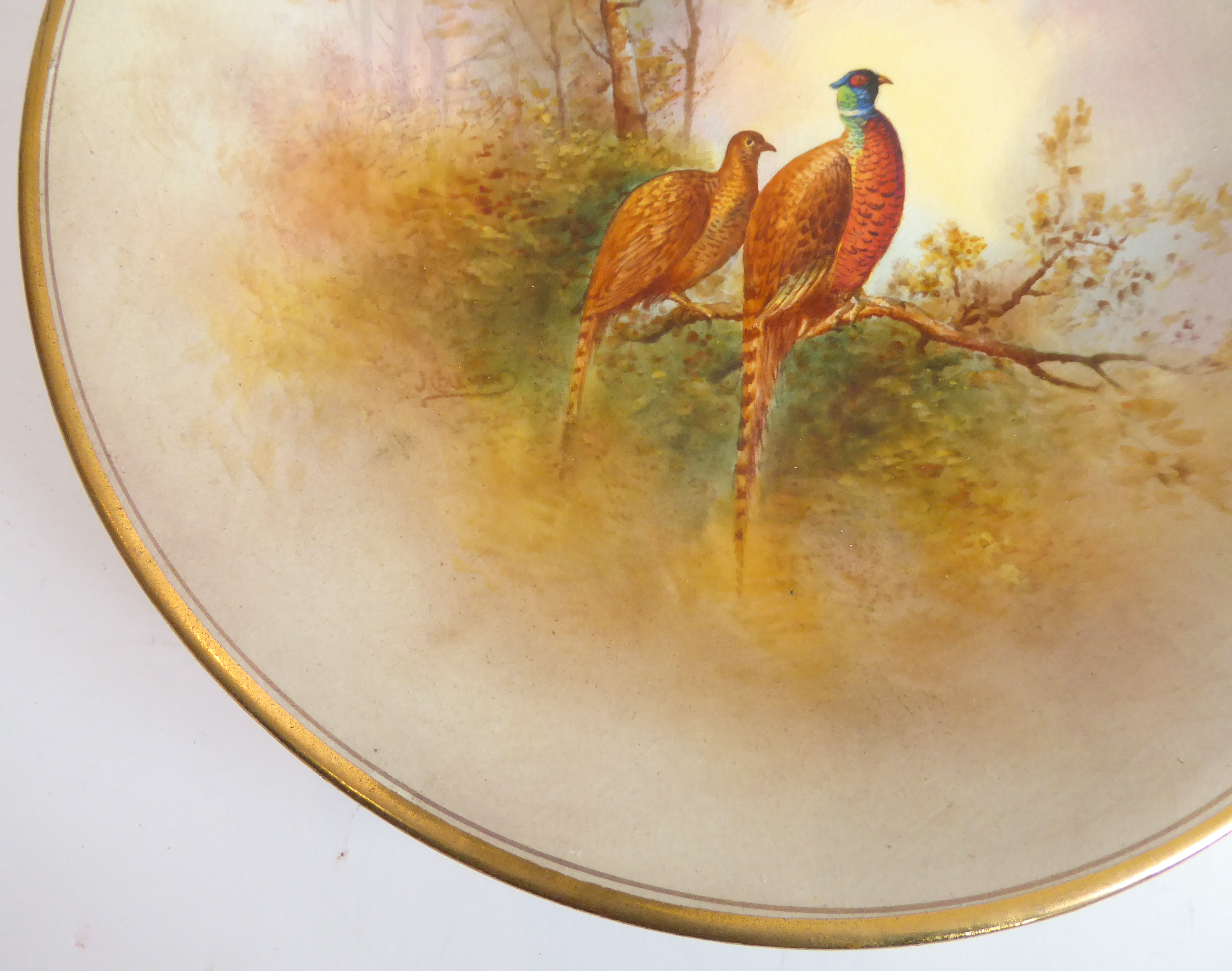 A pair of Crown Devon ceramic plates hand-decorated in the 'Game' pattern. One decorated with a cock - Image 2 of 5