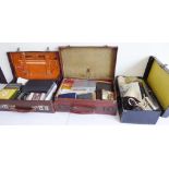 Three WWI and WW2 travelling cases containing a fascinating array of travelling and other