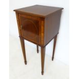 An early 20th century mahogany, boxwood strung and satinwood crossbanded bedside style cabinet: