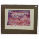 A calligraphic poem and four mounted abstract artworks: A. CAPRARA - watercolour signed in the