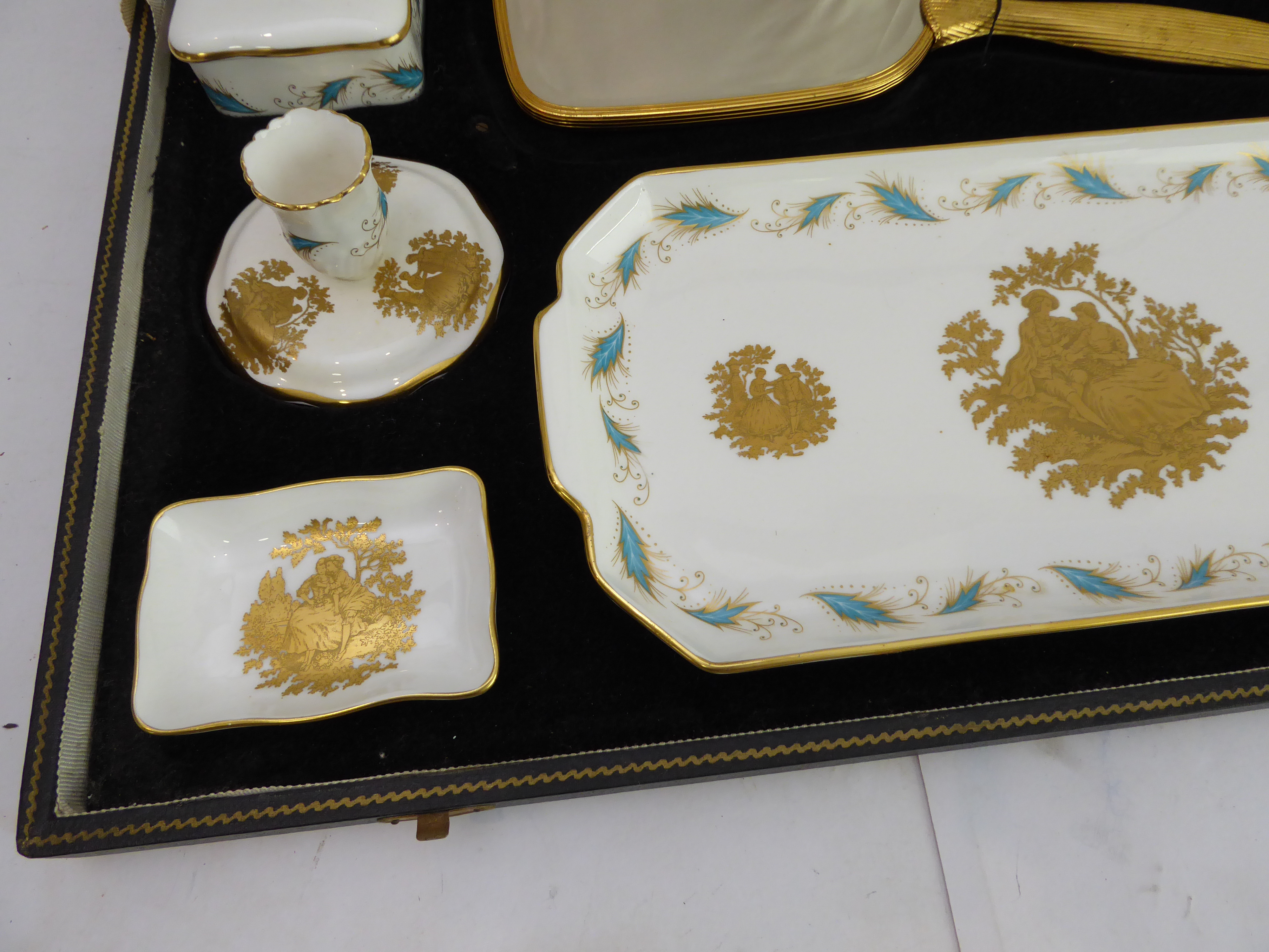 A fine ten-piece bone china dressing-table set by the Crown Staffordshire China Co. Ltd. In its - Image 4 of 5