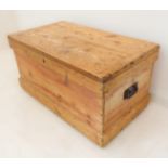 A 19th century pine tool chest: the hinged lid with cleated ends and opening to reveal a sliding