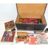 A large quantity of Meccano contained in a pine box (74 x 39.5 x 33 cm)