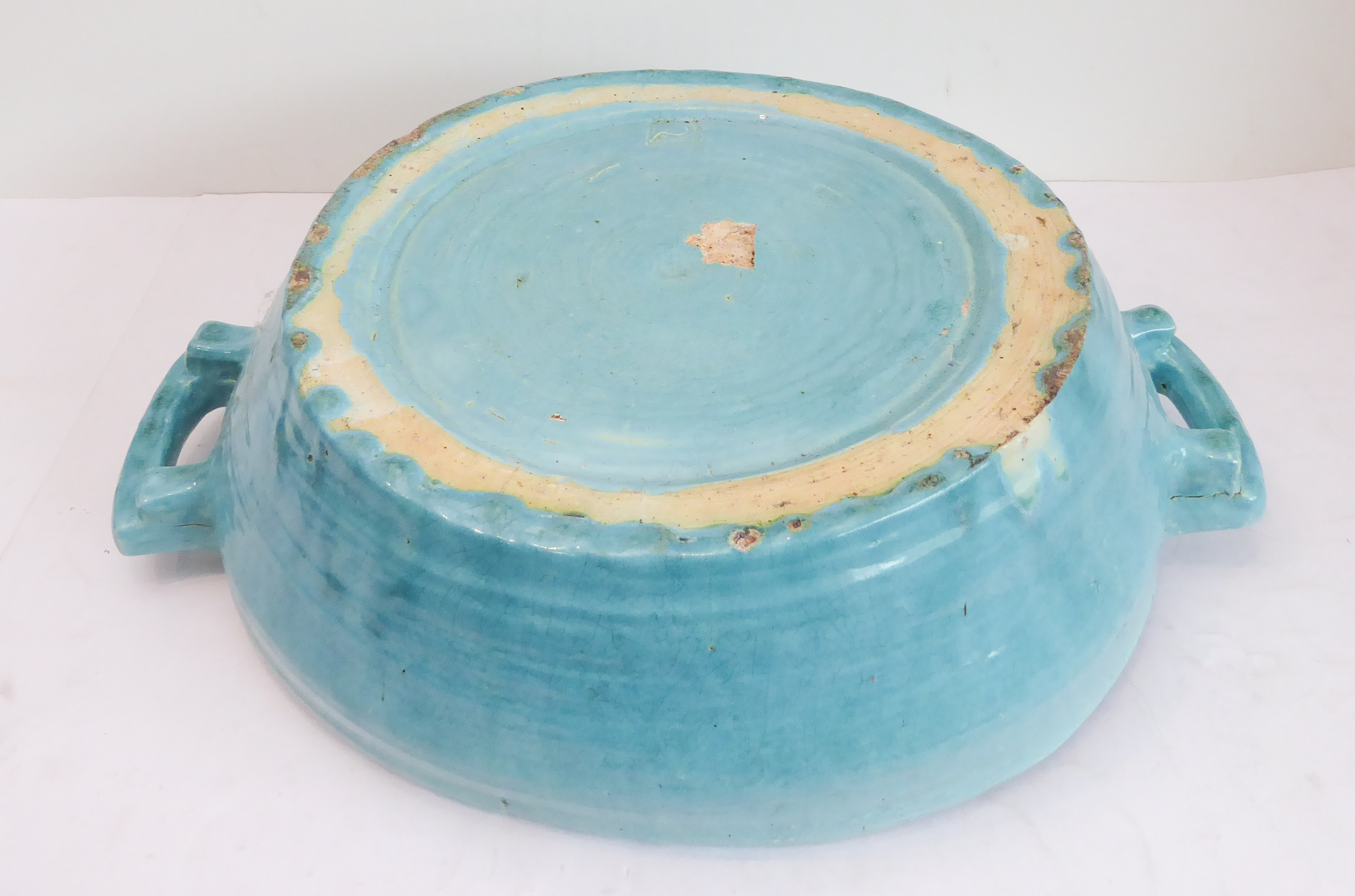 A large continental Art Deco period handmade pottery bowl with turquoise-blue glaze (55.5 cm wide - Image 4 of 6
