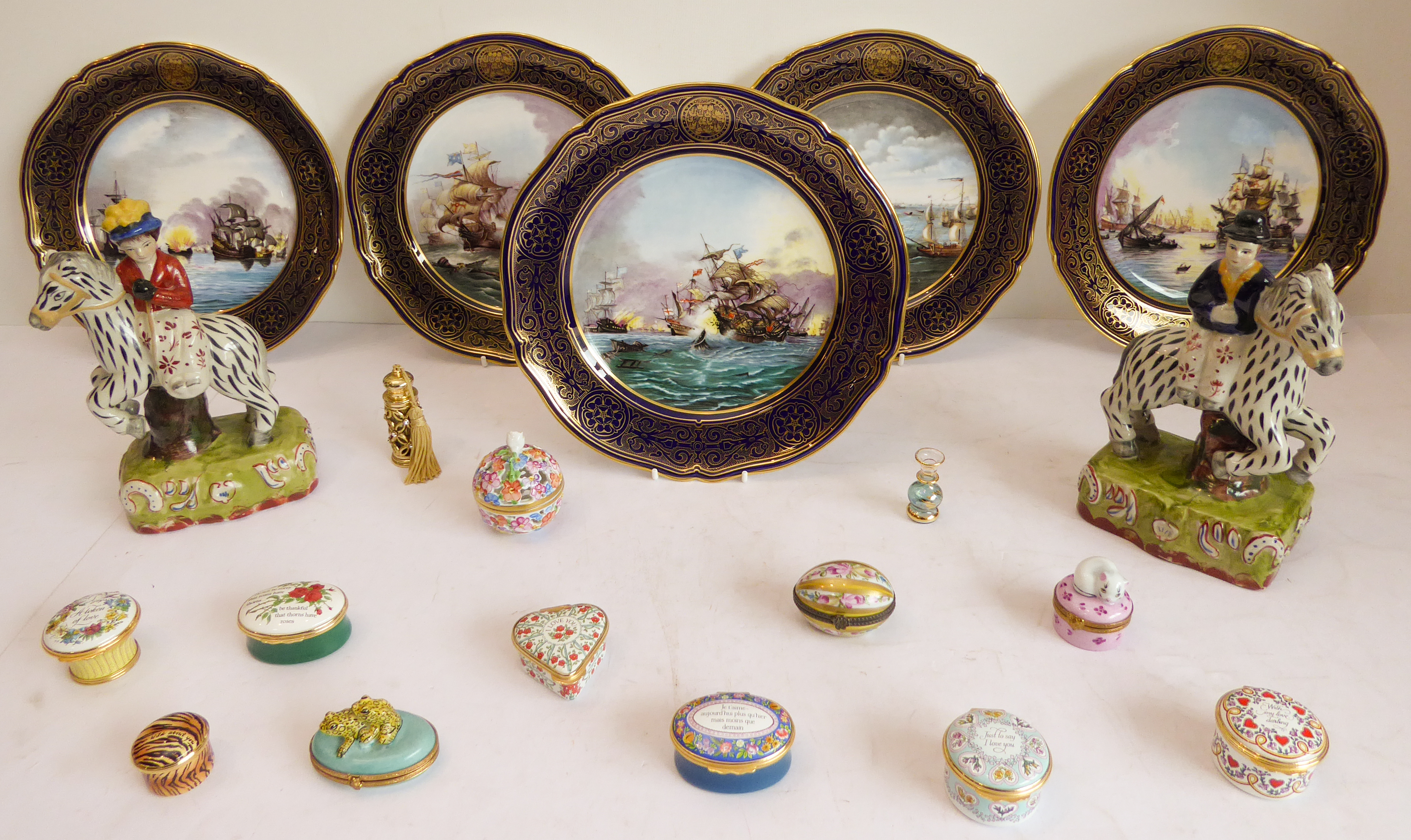 A mixed lot comprising: 5 limited edition Spode 'Armada Series' plates; 11  enamel boxes to