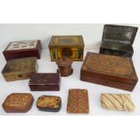 Nine mostly early 20th century boxes to include a 19th century figured walnut and Tunbridge ware