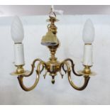 A ceiling hanging 5-light brass chandelier (50cm wide x 43cm high, not including wire to ceiling