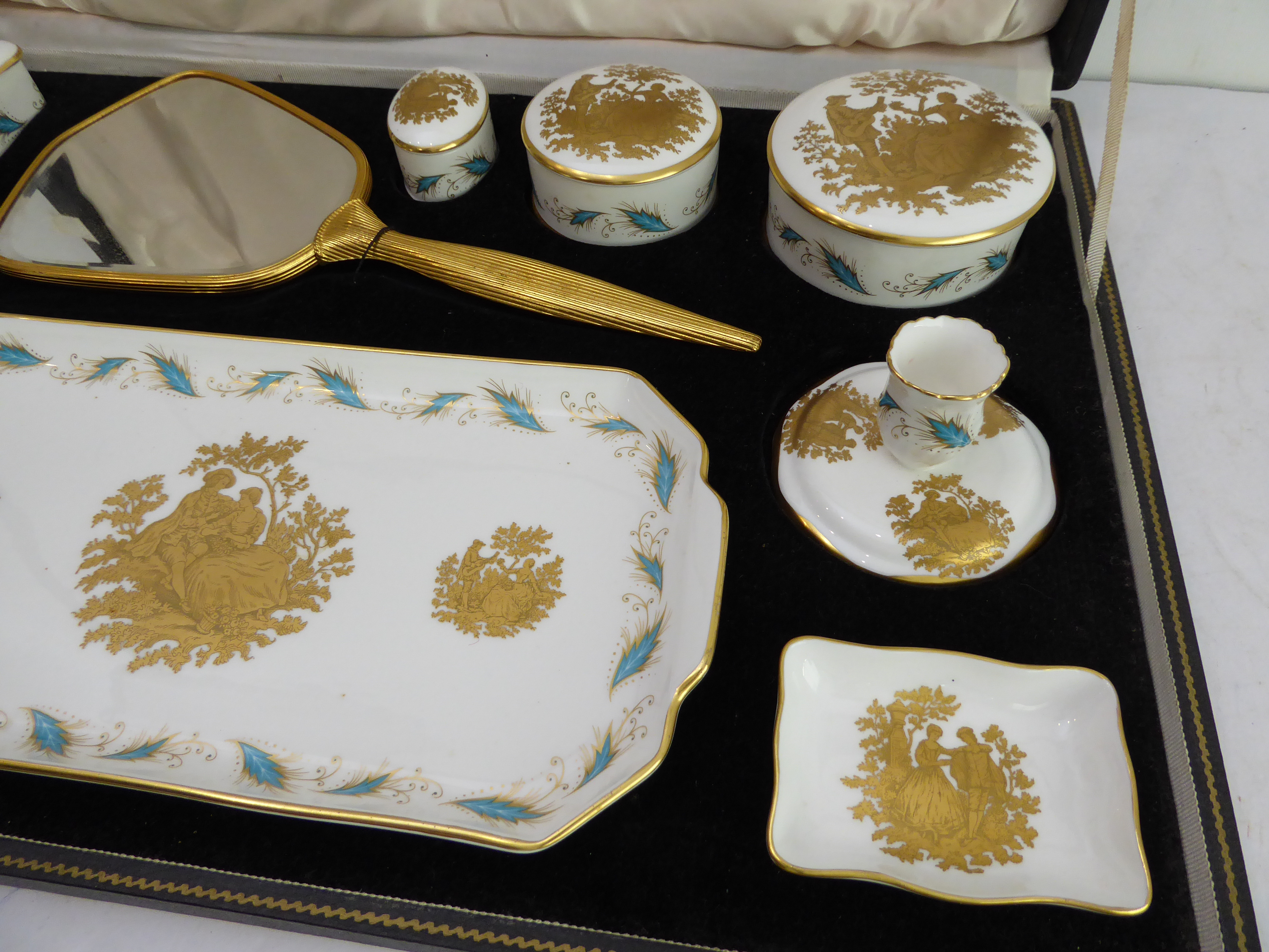 A fine ten-piece bone china dressing-table set by the Crown Staffordshire China Co. Ltd. In its - Image 5 of 5