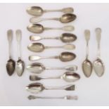 Thirteen early to mid 19th century hallmarked silver tablespoons and a hallmarked silver pickle-