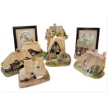 Seven Lilliput Lane models and two plaques: 45 - Holly Cottage (nibbles to chimney) 36 - Clare