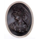 A bronze plaque of a young lady in Art Nouveau style (modern) (39 x 30 cm)