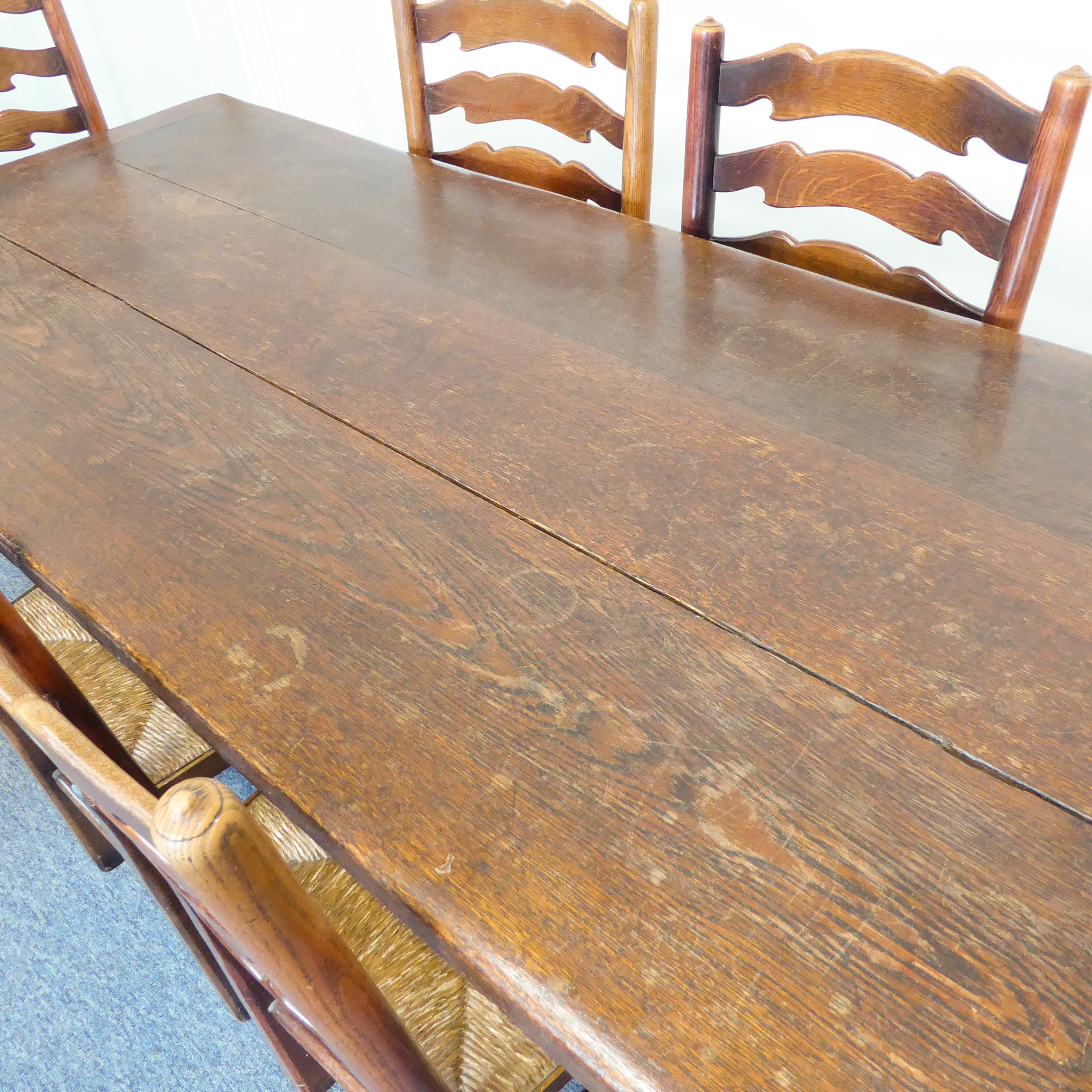 A reproduction oak refectory table (probably mid 20th century) (184cm long x 30cm deep x 68.5cm - Image 4 of 4
