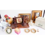 An interesting selection of decorative items to include: a late 19th century mahogany transfer-