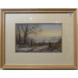 PETER ROBINSON (contemporary): 'Snowscape with Pheasants', watercolour signed lower left (20 x 32.