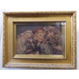 A late 19th century study of 'Three Young Girls, Bulldog and Kitten', possibly a print heightened