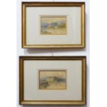 A pair of watercolours and a monochrome etching: W.W. HODGES - a pair, river scenes, signed