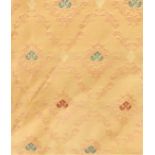 Two pairs of gold brocade curtains; one with a pencil pleat heading, thermal lining with a co-