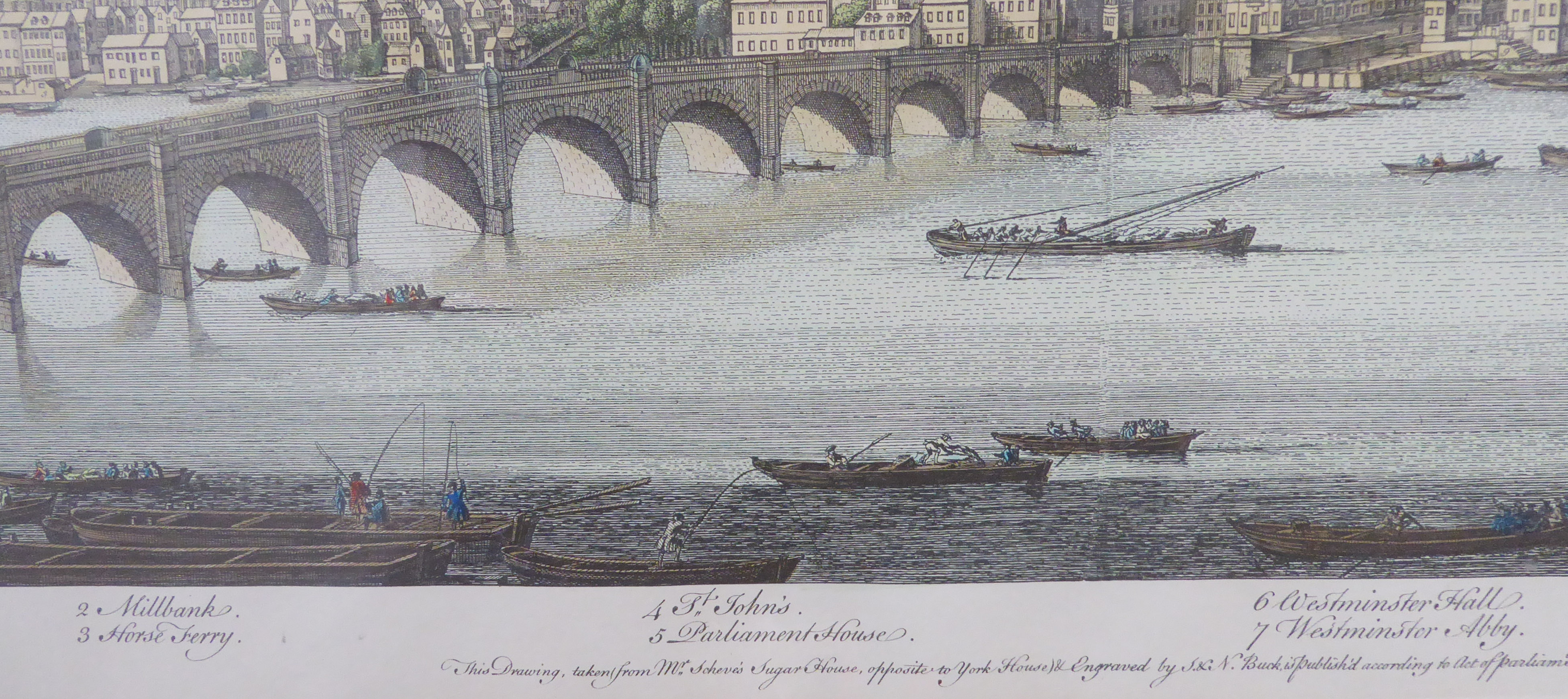 After S. and N. BUCK - a set of four hand-coloured panorama engravings of the Thames (each measuring - Image 9 of 11