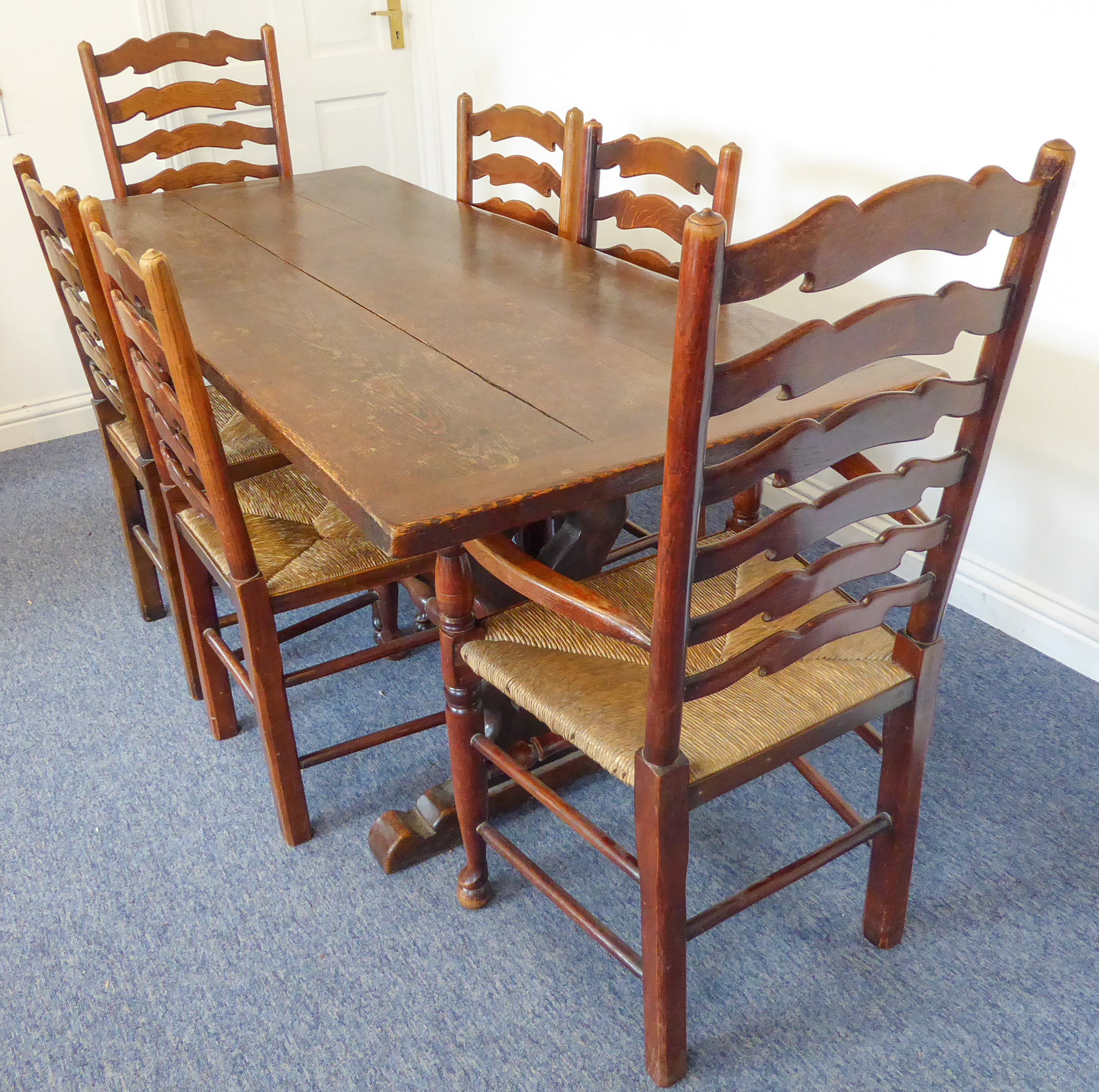 A reproduction oak refectory table (probably mid 20th century) (184cm long x 30cm deep x 68.5cm - Image 3 of 4