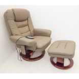 An electrically operated grey leather upholstered swivel recliner back armchair with matching