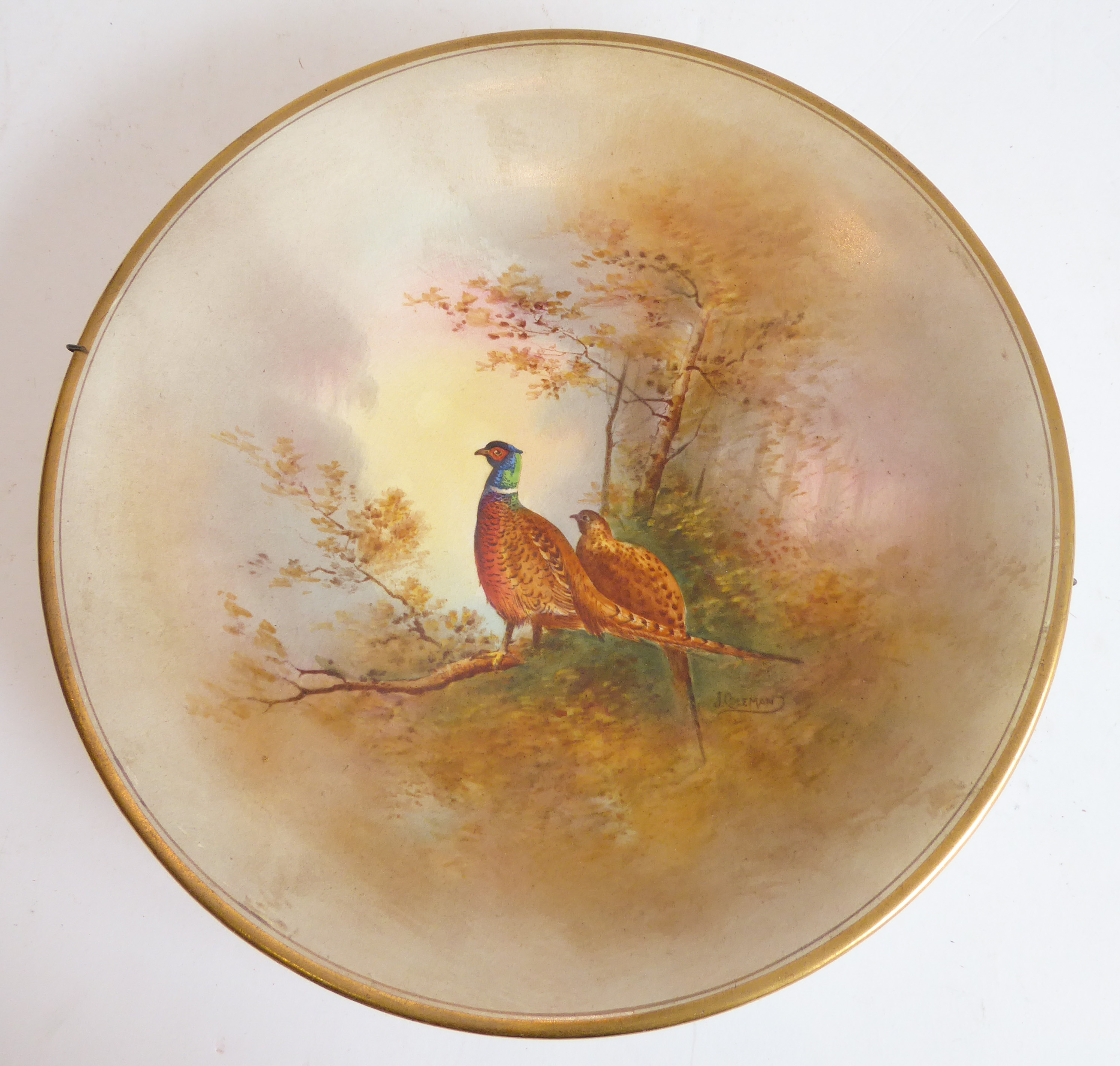 A pair of Crown Devon ceramic plates hand-decorated in the 'Game' pattern. One decorated with a cock - Image 4 of 5