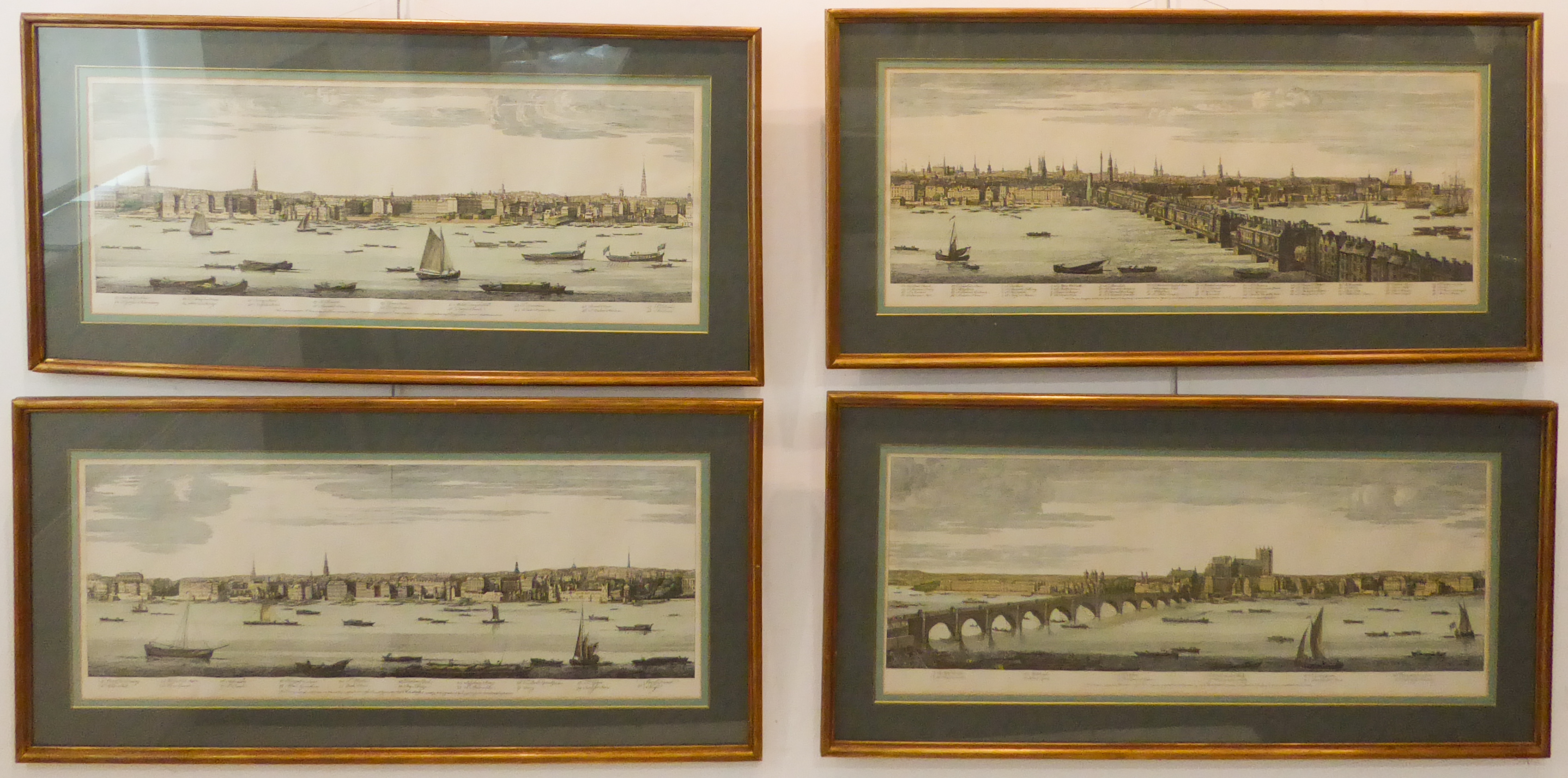 After S. and N. BUCK - a set of four hand-coloured panorama engravings of the Thames (each measuring