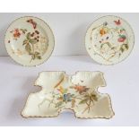 A late 19th century Derby quatrefoil-shaped serving dish decorated with flowers, tendrils and gilt