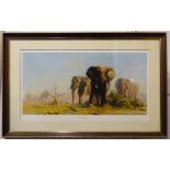 After David Shepherd - 'The Ivory is Ours', colour print (43 x 78 cm). (Parcel-gilt frame 62 x 98