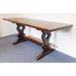 A reproduction oak refectory table (probably mid 20th century) (184cm long x 30cm deep x 68.5cm