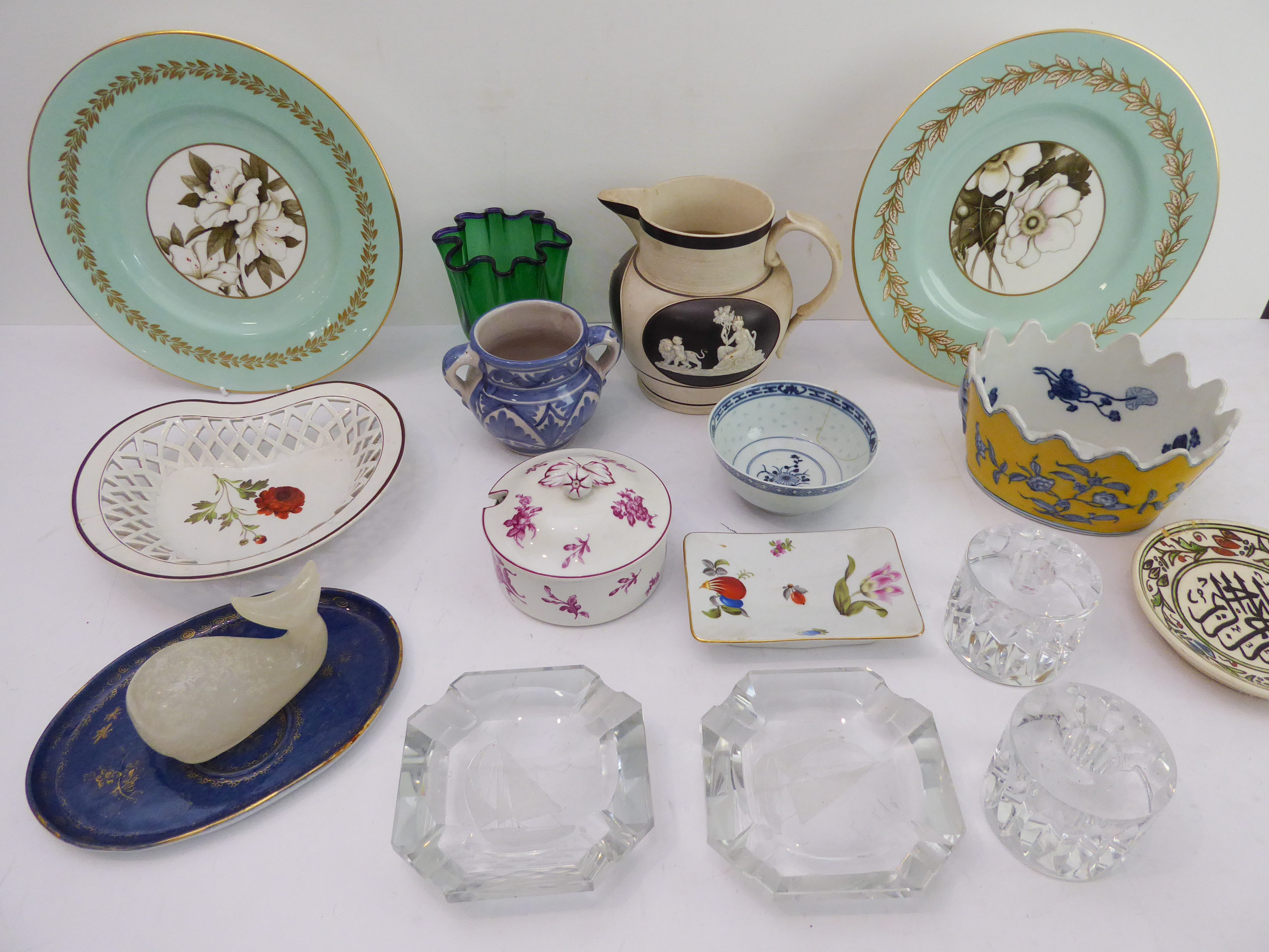 A selection of decorative ceramics to include plates, dishes, vases and some glassware.