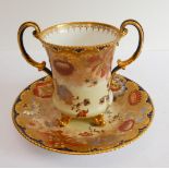 A late 19th to early 20th century two-handled Royal Crown Derby fine china tankard and stand: hand