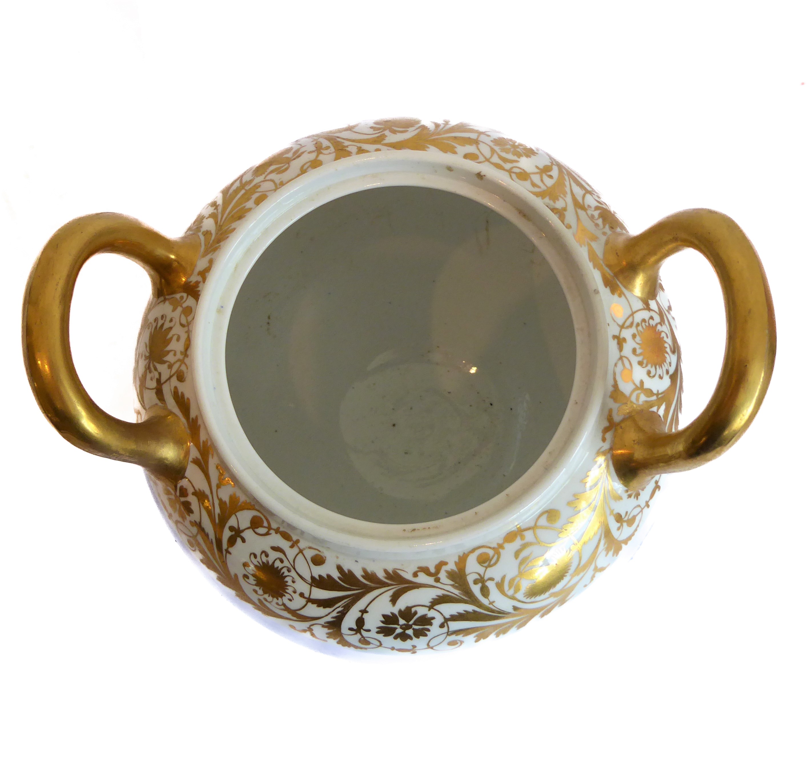 An early 19th century Spode two-handled ovoid pot and cover: gilded handles and a band of further - Image 4 of 5