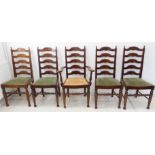 Five (4+1) reproduction oak ladderback chairs