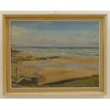 'Beach Scene' - unsigned oil on canvas (44.5 x 59.5 cm). Framed.