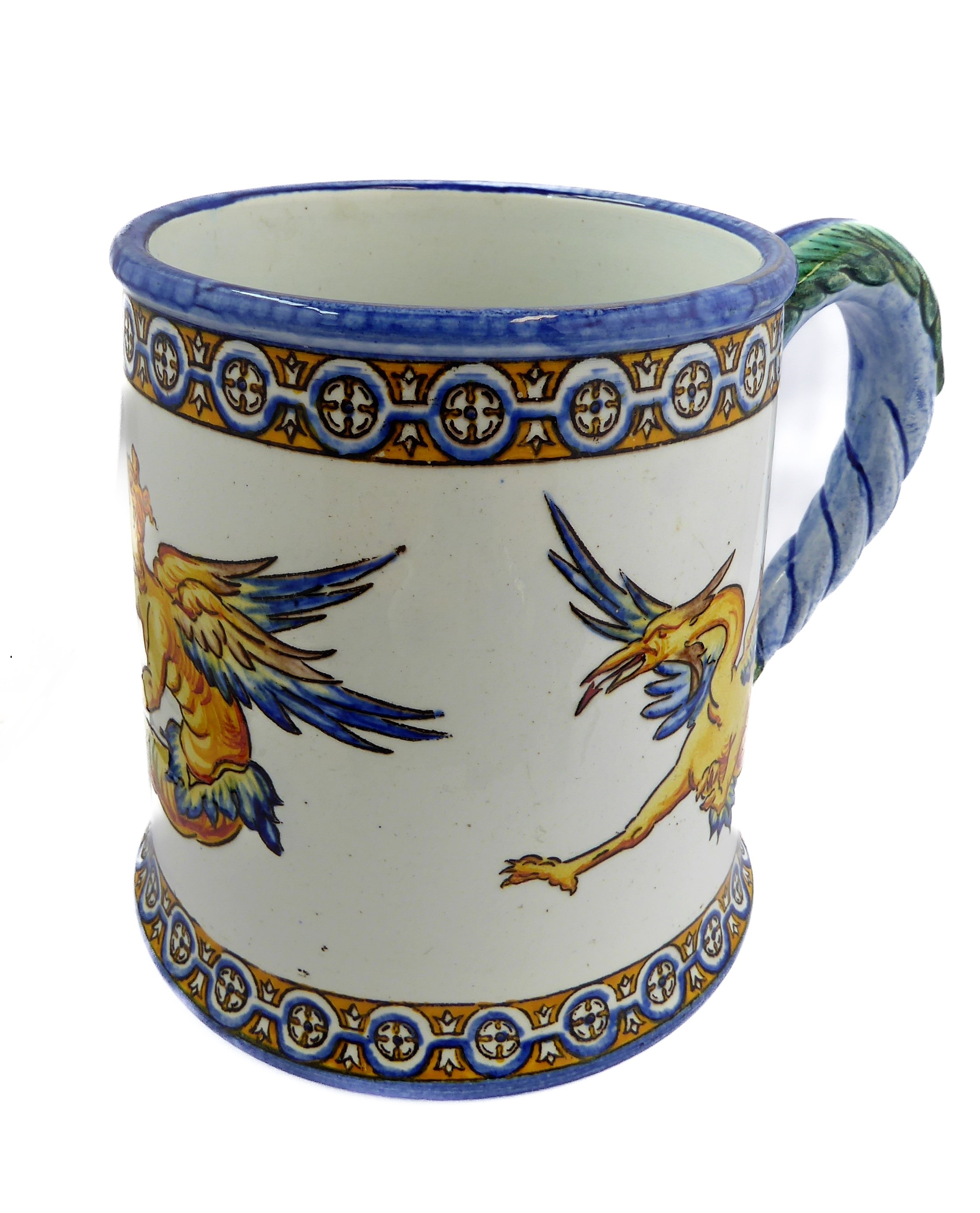 A 19th century faience mug by Gien, bearing mark for 1866 (10.5 cm high).  (See p13  'Faience de - Image 3 of 7