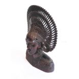 A fine early 20th century South Sea Islands style bust carving: the figure in elaborate headdress