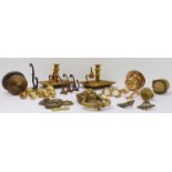 A good and interesting selection of brassware and door furniture to include: a pair of late 19th/