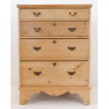 An early 19th century waxed pine chest of slim proportions: the top with reeded edge; four full-