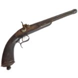 A late 19th century Belgian percussion pistol: the lockplate marked 'H. Jas - Bruxelles'; 25 cm