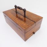 A circa 1820 George III rosewood writing box with foldover tops and carrying handle: pen tray,