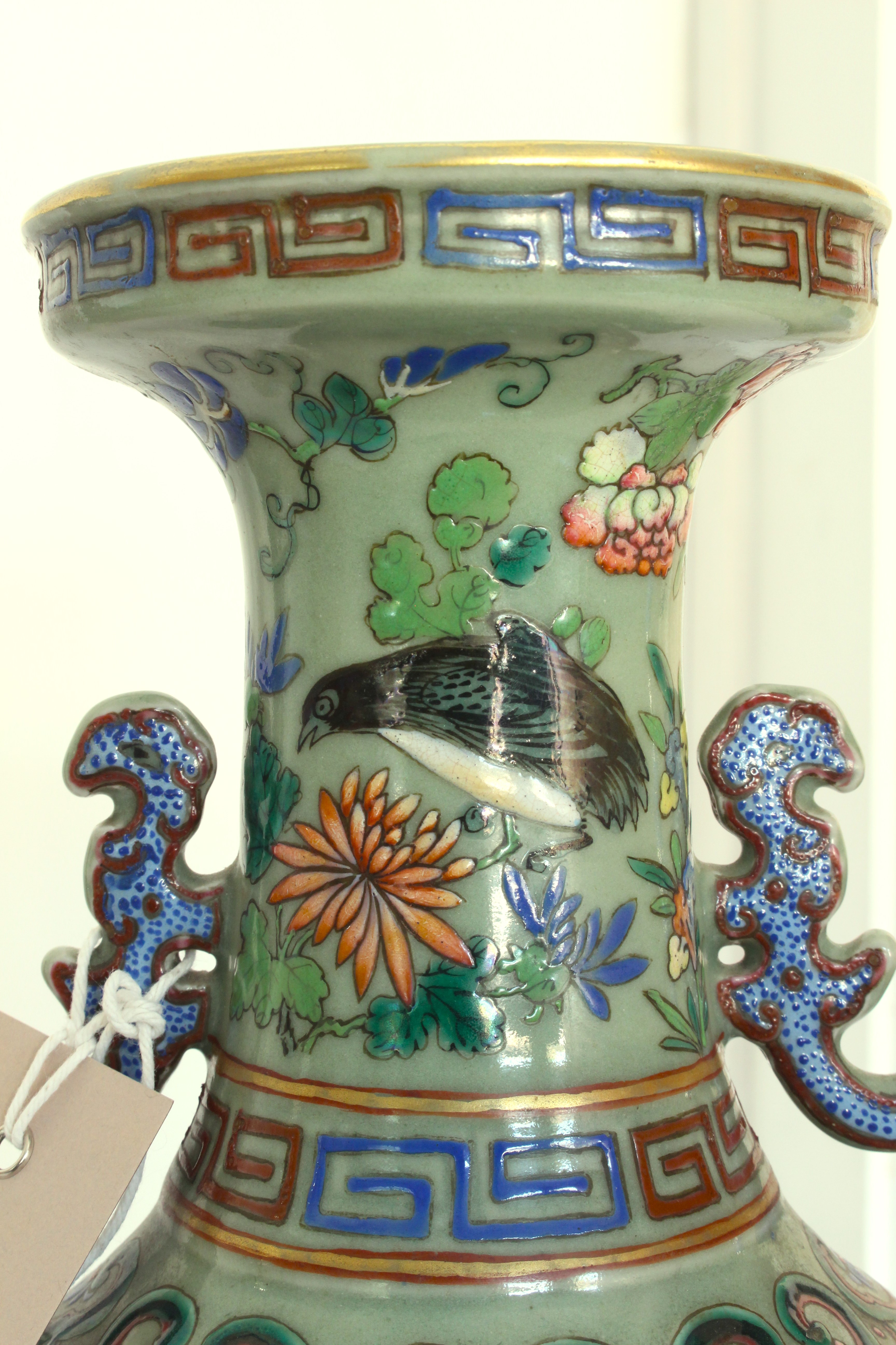 A pair of 19th century two-handled Chinese porcelain vases: the lips with Greek-style key frets - Image 25 of 30