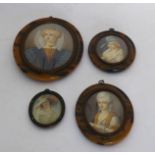 A small group of watercolour portrait miniatures: Continental, on ivorine, first half 20th