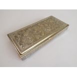 An Indian white-metal box of rectangular form (probably silver-plated): the lid very finely chased