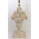 A modern table lamp in the form of fruits emanating from a vase in high relief and painted in shabby