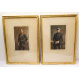 The Wood brothers - two early 20th century Lafayette hand-coloured photograph portraits in leather-