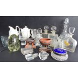 Glassware and ceramics to include: various sized and shaped decanters; a large late 19th century