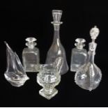 A group of six: 1. a  Daum clear glass yacht with etched mark (21.5 cm high); 2. a pair of late-